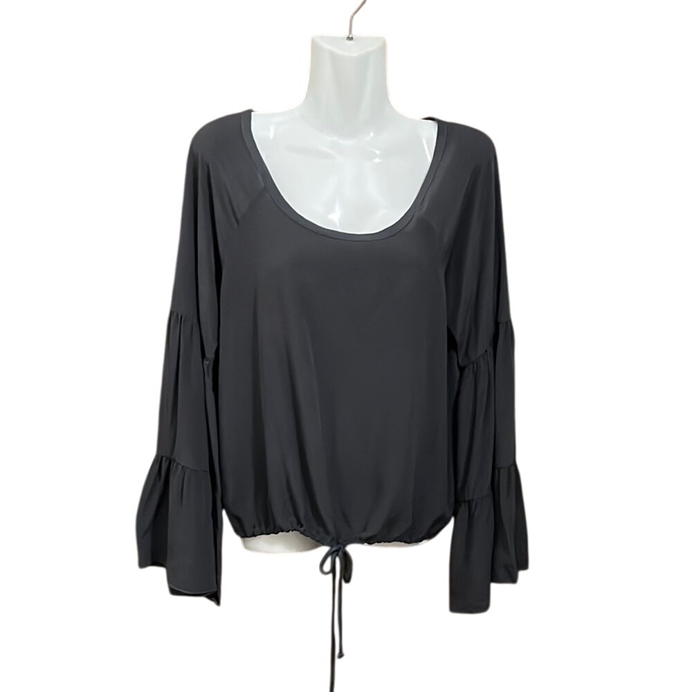 Chaser Top‎ S 100% Silk Gray Bell Layer Sleeve Old Money Quiet Luxury Elegant